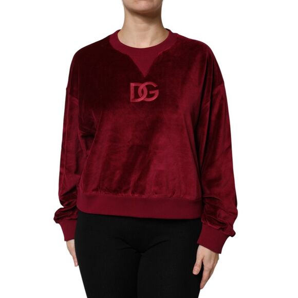 Dolce & Gabbana Red Cotton Velvet Crew Neck Pullover Women's Sweater